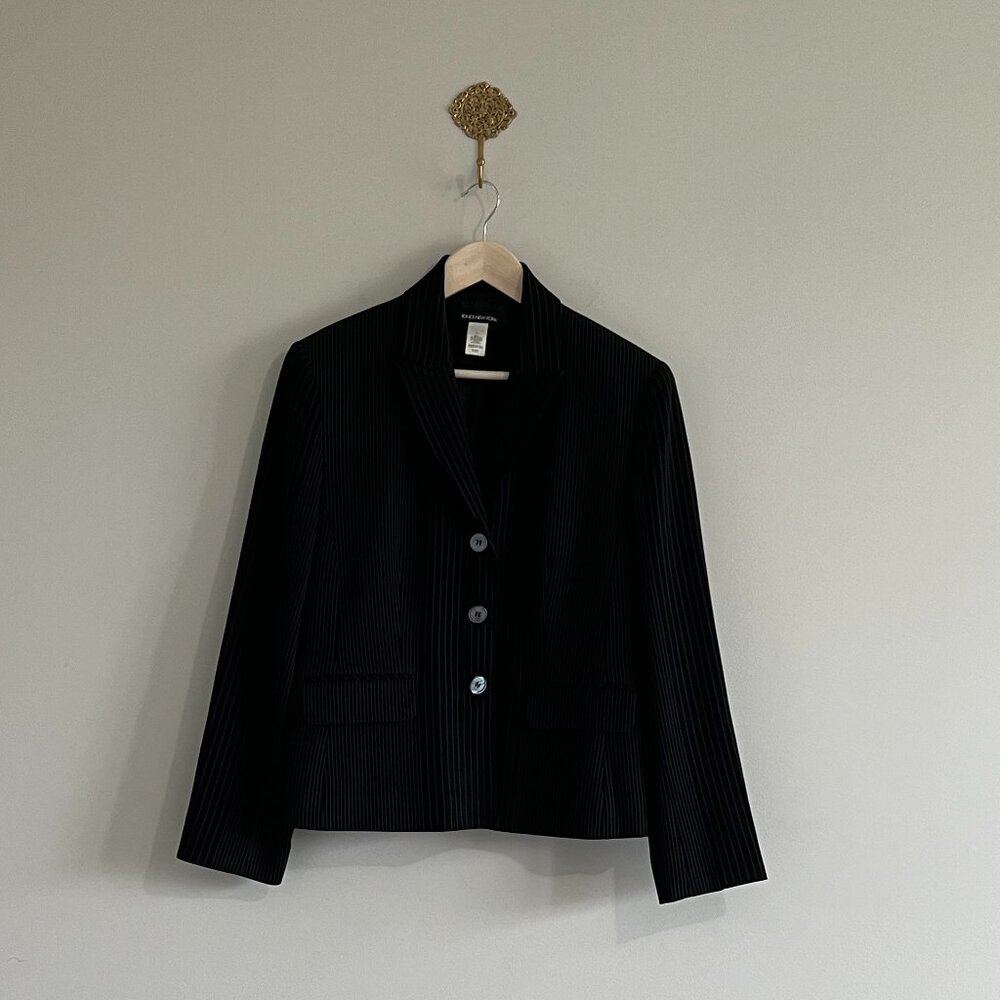 Jones New York Black Pinstripe Blazer 12 Work Office Career Jacket